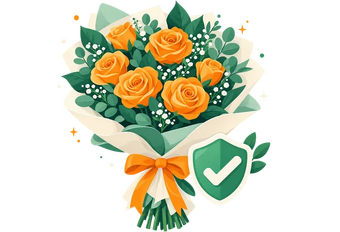 Букет и знак гарантии